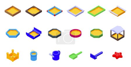 Illustration for Sandbox icons set isometric vector. Toy kid coin. Bucket children - Royalty Free Image