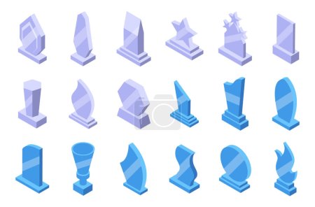Illustration for Glass trophy icons set isometric vector. Star acrylic shape. Award sport - Royalty Free Image
