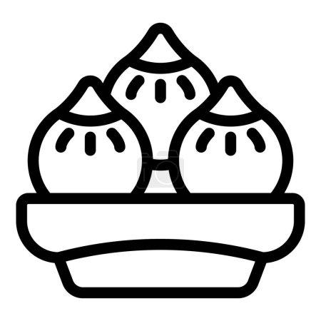Téléchargez les illustrations : Dumplings icône contour vecteur. Mélange de nourriture. Pelmeni pâtisserie nourriture de viande - en licence libre de droit