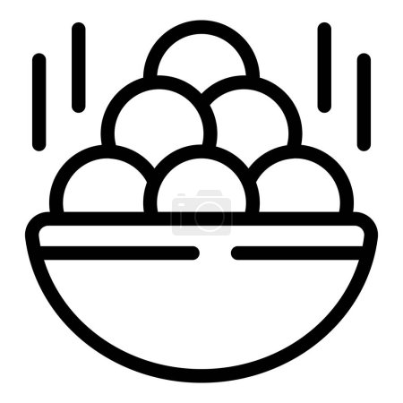 Téléchargez les illustrations : Vecteur de contour d'icône de nourriture bol complet. Menu vapeur. Pelmeni mince - en licence libre de droit