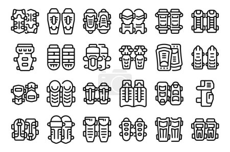 Illustration for Shin Guards icons set outline vector. Sport football. Grass team game - Royalty Free Image