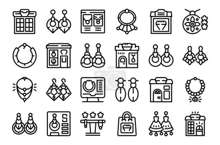 Illustration for Handmade jewelry store icons set outline vector. Shop icon process. Gold woman - Royalty Free Image
