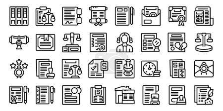 Ilustración de Los iconos de servicios notariales establecen el vector de contorno. Oficina portátil. Defensor de las finanzas - Imagen libre de derechos
