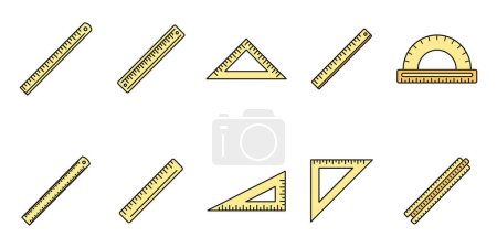 Illustration for School ruler icons set. Outline set of school ruler vector icons thin line color flat on white - Royalty Free Image