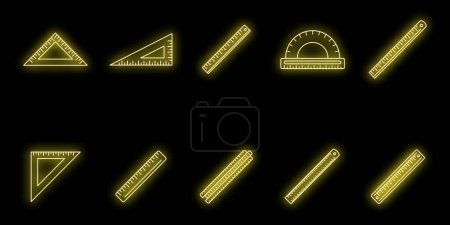 Illustration for School ruler icons set. Outline set of school ruler vector icons neon color on black - Royalty Free Image