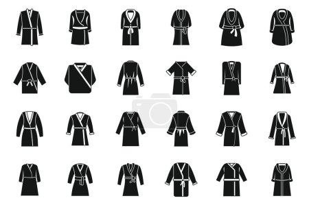 Illustration for Dressing gown icons set simple vector. Bathrobe satin. Person spa bath - Royalty Free Image