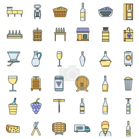 Illustration for Modern winemaker icons set. Outline set of modern winemaker vector icons thin line color flat on white - Royalty Free Image