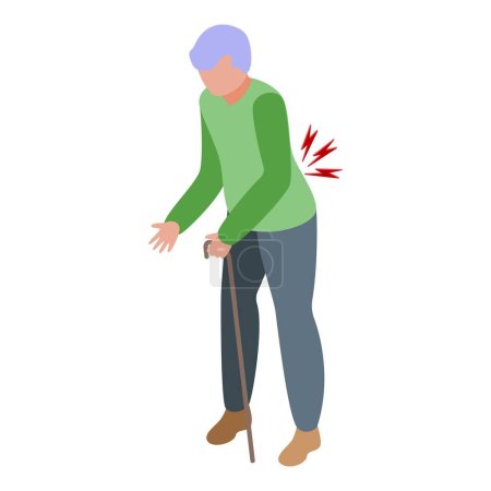 Illustration for Back pain icon isometric vector. Old senior person. Pain sleep - Royalty Free Image