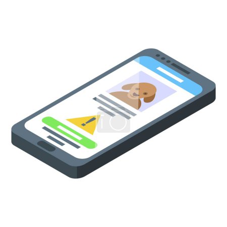 Smartphone microchip pet icon isometric vector. Online chip. Scanning device