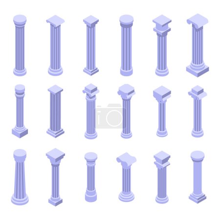 Illustration for Greece pillar icons set isometric vector. Ancient column. Marble old history - Royalty Free Image