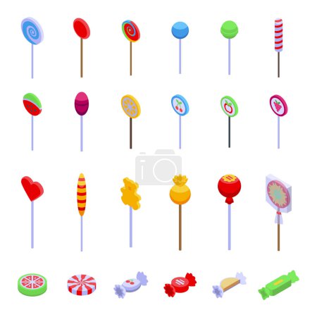 Illustration for Lollypop icons set isometric vector. Spiral round sweet. Candy sugar - Royalty Free Image