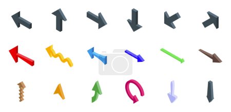 Illustration for Straight long arrow icons set isometric vector. Horizontal right. Rectangular pin thick - Royalty Free Image