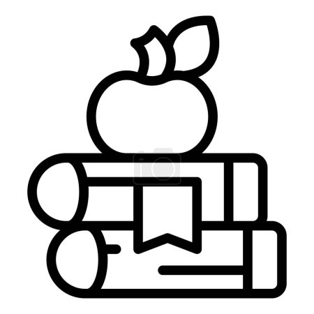 Illustration for Apple on book stack icon outline vector. Stack data. Read story cover - Royalty Free Image