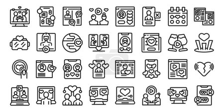 Illustration for Virtual date icons set outline vector. Relationship distance. Love blind - Royalty Free Image