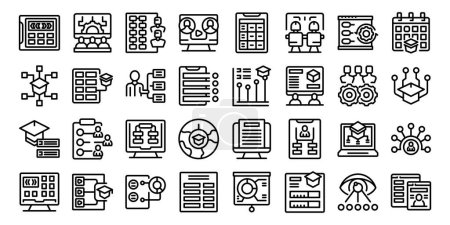 Illustration for Classroom management software icons set outline vector. People school. Computer space - Royalty Free Image