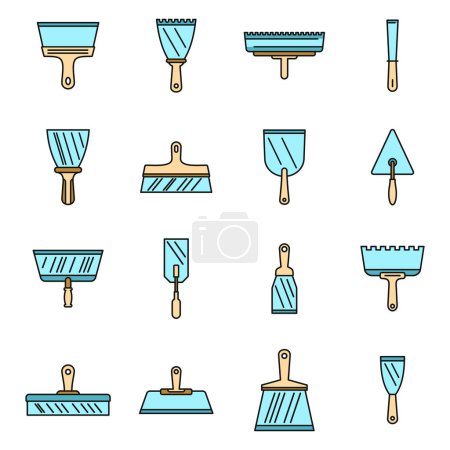 Construction putty knife icons set. Outline set of construction putty knife vector icons thin line color flat on white