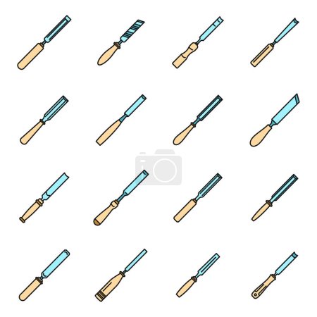 Illustration for Carpenter chisel icons set. Outline set of carpenter chisel vector icons thin line color flat on white - Royalty Free Image