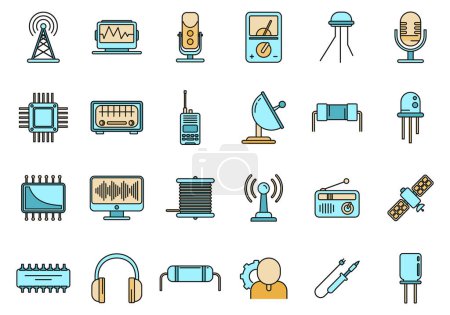 Illustration for Radio engineer tool icons set. Outline set of radio engineer tool vector icons thin line color flat on white - Royalty Free Image