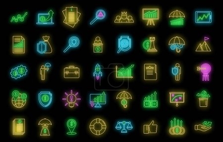 Illustration for Crisis manager money icons set. Outline set of crisis manager money vector icons neon color on black - Royalty Free Image