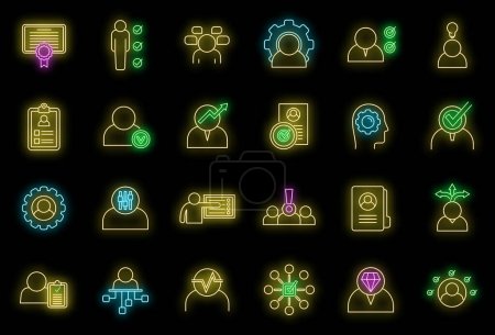 Illustration for Career personal traits icons set. Outline set of career personal traits vector icons neon color on black - Royalty Free Image