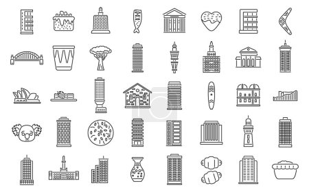 Illustration for Sydney icons set outline vector. Australia city. Building architecture house - Royalty Free Image