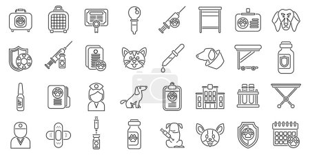 Illustration for Pet vaccination icons set outline vector. Doctor medical vet. Veterinary puppy - Royalty Free Image