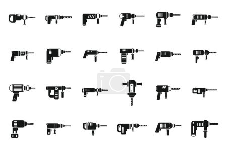 Illustration for Electric hammer drill icons set simple vector. Construction tool. Industry chisel - Royalty Free Image