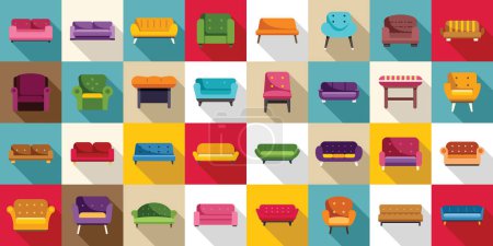 Furniture upholstery icons set flat vector. Cushion office comfort. Lounge living