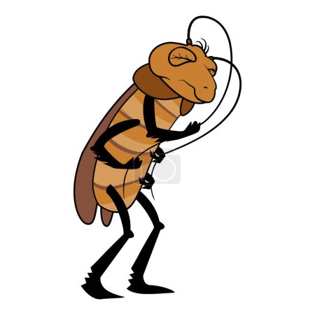 Téléchargez les illustrations : Mauvais vecteur de dessin animé icône cafard sentiment. Un insecte. Vermine brun effrayant - en licence libre de droit