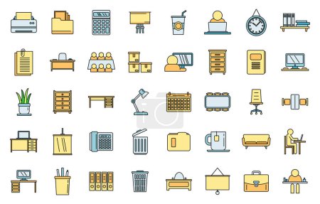 Work space organization icons set. Outline set of Work space organization vector icons thin line color flat on white