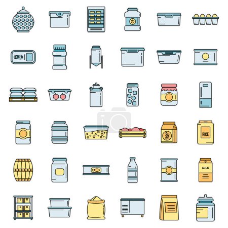Illustration for Home food storage icons set. Outline set of Home food storage vector icons thin line color flat on white - Royalty Free Image