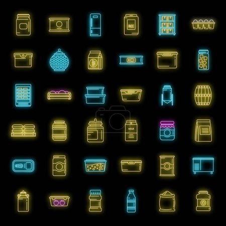 Illustration for Home food storage icons set. Outline set of Home food storage vector icons neon color on black - Royalty Free Image