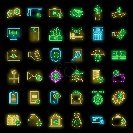 New subsidy icons set. Outline set of new subsidy vector icons neon color on black