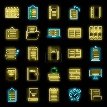 Syllabus week icons set. Outline set of syllabus week vector icons neon color on black