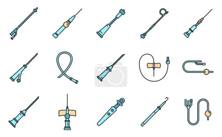 Illustration for Medical catheter icons set. Outline set of medical catheter vector icons thin line color flat on white - Royalty Free Image