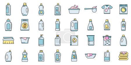 Ilustración de Set de iconos de suavizante de lavado. Conjunto de contorno de lavado suavizante vector iconos delgada línea de color plano sobre blanco - Imagen libre de derechos