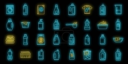 Wash softener icons set. Outline set of wash softener vector icons neon color on black