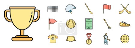 Hurling game icons set. Outline set of hurling game vector icons thin line color flat on white
