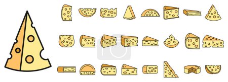 Käse-Produkt-Symbole Set vorhanden. Umrisse Set von Käseprodukt Vektor Symbole dünne Linie Farbe flach auf weiß