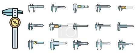 Calibrated calipers icons set outline vector. Control device. Construction calipers