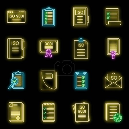 Certified standard icons set outline vector. Iso certificate. Work quality document