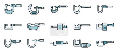 Illustration for Industrial micrometer icons set outline vector. Engineering equipment. Construction instrument - Royalty Free Image