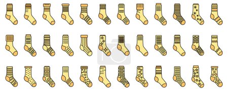 Illustration for Cotton socks icons set. Outline set of cotton socks vector icons thin line color flat on white - Royalty Free Image