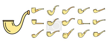 Illustration for Smoking pipe icons set outline vector. Luxury tobacco. Wood accessory - Royalty Free Image