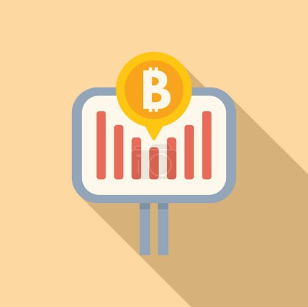 Illustration for Bitcoin graph billboard icon flat vector. Pay finance. Digital data price - Royalty Free Image