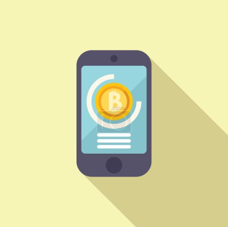 Illustration for Phone bitcoin money icon flat vector. Mobile device. Cash coin online - Royalty Free Image
