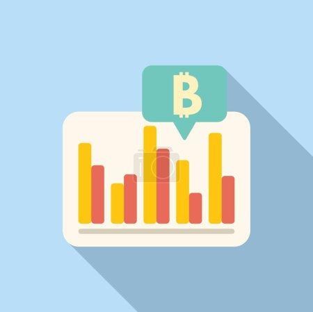 Illustration for Bitcoin money cash bar icon flat vector. Diagram gain. Payment crypto - Royalty Free Image