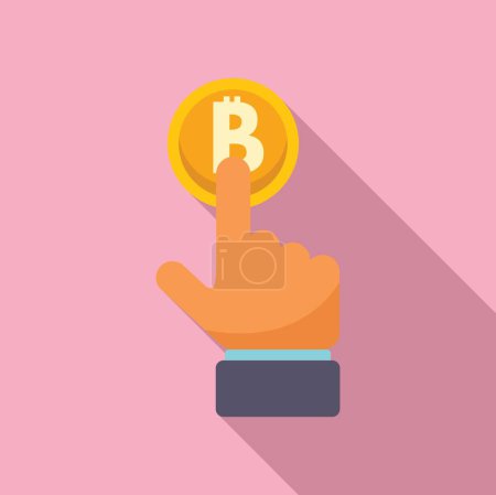Illustration for Push button bitcoin icon flat vector. Device mobile. Currency decline btc - Royalty Free Image