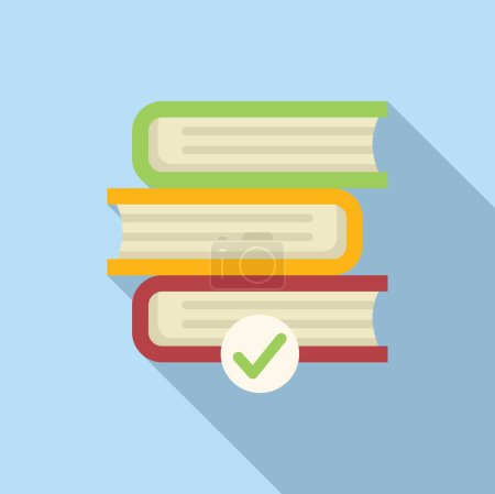 Illustration for Approved book stack icon flat vector. Online magazine. Tablet internet - Royalty Free Image