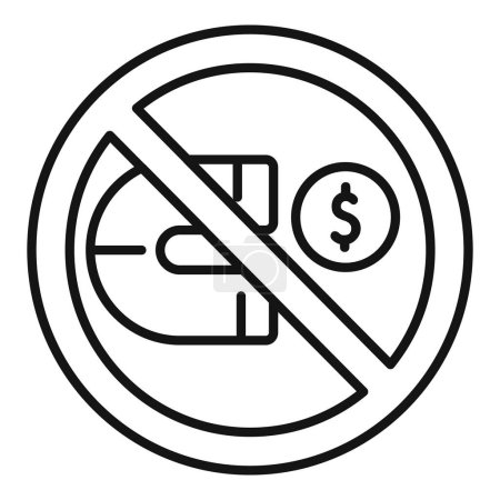 Illustration for No money magnet icon outline vector. Stop theft attack. Cyber software crime - Royalty Free Image